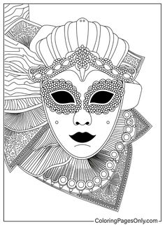 a coloring page with an image of a mask