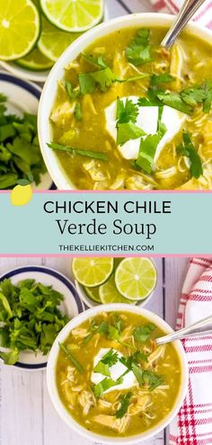 chicken chile verde soup with limes and cilantro