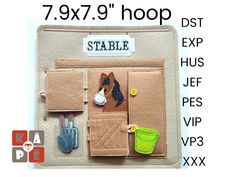 an applique is shown with the name stable on it and other things to sew