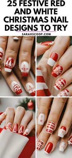 White And Red Christmas Nails, Red And White Nail Designs, White Christmas Nail Designs, Christmas Nail Inspiration, White And Red Christmas, Accent Nail Art, Red And White Nails, Festive Nail Designs, Red Nails Glitter