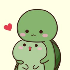 two green cartoon characters hugging each other