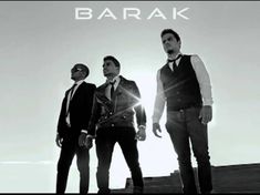 three men standing next to each other in front of a sky with the words barak on it