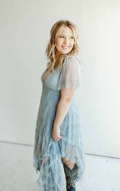 This maxi dress features a deep V-neck and short sleeves, made from a fabric blend of 90% nylon and 10% spandex. Its boho western style pairs perfectly with cowgirl boots. Elevate your wardrobe with this embellished lace hem dress. Dress With Cowgirl Boots, Boho Western Style, Lace Hem Dress, Stylish Outfits For Women Over 50, Lace Hem, Hem Dress, Sweater Blouse, Western Outfits, Cowgirl Boots