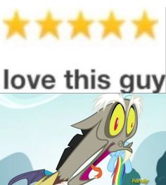 a cartoon character flying through the air next to five stars that say i love this guy