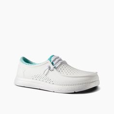 Women's Water Coast Shoes in White | REEF® Summer Low-top Boat Shoes With Rubber Sole, Summer Synthetic Walking Shoes With Ortholite Insole, Summer Walking Shoes With Ortholite Insole, White Walking Shoes With Removable Insole For Outdoor Activities, Casual Waterproof Slip-on Sneakers, Casual Water Sports Sneakers With Rubber Sole, Low-top Synthetic Sneakers For Water Sports, Slip-resistant Low-top Beach Sneakers, Slip-resistant Low-top Sneakers For Beach