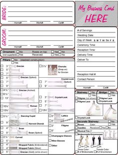 a printable wedding planner is shown with the words,'my business card here '