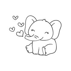 an elephant with hearts coming out of it's trunk, sitting on the ground