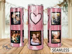 three canisters with pictures of people on them and one has a teddy bear