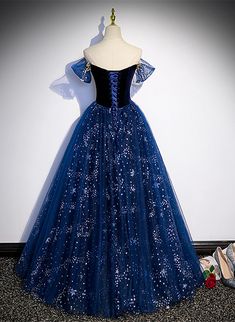 Blue Ballgown, Blue Tulle Prom Dress, Pirate Dress, Navy Blue Prom Dresses, Ladybug Movie, Rennaissance Art, Floor Length Prom Dresses, Prom Ideas, Dream Dresses