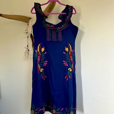 Nwt Size M Blue Cross Stitch Embroidered Midi Dress. Side Zipper And Fully Lined. So Cute, Sadly Never Worn (Because I Got Pregnant And Didn’t Fit Into It ). Blue Fitted Folk Dress, Blue Sleeveless Embroidered Beach Dress, Blue Folk Style Dress With Intricate Embroidery, Blue Folk Dress With Intricate Embroidery, Blue Folk Embroidered Dress With Intricate Embroidery, Blue Sleeveless Dress With Floral Embroidery, Blue Cotton Folk Dress, Fitted Folk Style Blue Embroidered Dress, Blue Folk Embroidered Dress