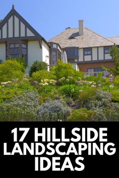 a house with the words 17 hillside landscaping ideas