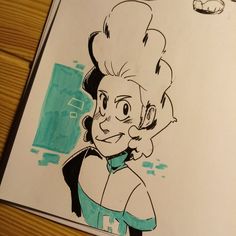 a drawing of a woman with a chef's hat on top of her head