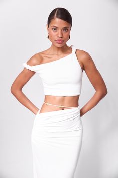 Poppy Top White Stretch Cotton, Statement Pieces, Off The Shoulder, Twist, White