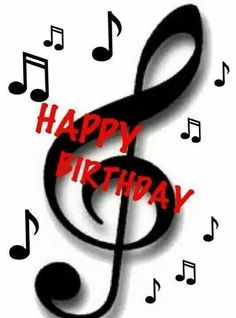 a musical note with the words happy birthday