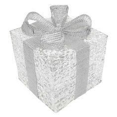 a white gift box with a bow on it