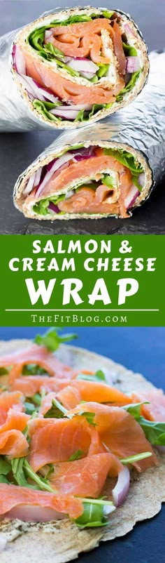 salmon and cream cheese wrap with lettuce on top