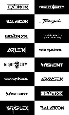 many different types of logos are shown in black and white, including one for each company