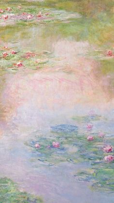 a painting of water lilies and pink flowers