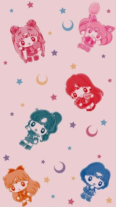 three cartoon girls with stars and moon in the background