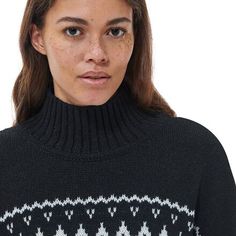 Casual comfort meets warmth and style with the Barbour Pine Knit Top. with a cotton, polyester, wool, and nylon blended fabric, this sweater is soft, warm, and comfortable. A ribbed collar, hem, and cuffs add to the style and fit of the sweater, and the loose and flowy cut is super comfortable to lounge around in. Nordic Style Warm Sweater For Cold Weather, Funnel Neck Sweater With Ribbed Cuffs For Cold Weather, Winter Merino Wool Polo Sweater With Funnel Neck, Winter Merino Wool Funnel Neck Polo Sweater, Winter Sweater With Ribbed Cuffs And Funnel Neck, Nordic Sweater For Winter, Cold Weather Wool Sweater With Ribbed Cuffs, Wool Sweater With Ribbed Cuffs For Cold Weather, Winter Funnel Neck Sweater With Ribbed Cuffs