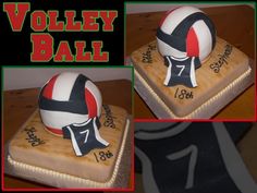 there is a volleyball themed cake on the table