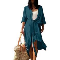 Color: I-Peacock Blue 100% Rayon Hand Wash Only One Size Beach Bathing Suit Cover Up With Long Design,Flowy Casual Oversized Loose Fitting Roomy Sleeves,Bohemian Style,Classic Solid Color,Open Front Kimono Cardigan,Stylish Elegant Pattern The Long Kimono Cover Up Is Made Of Rayon Material, Soft,Lightweight,Breathable,Easy To Put On Or Take Off,Perfect Sunscreen Be Used As A Casual Cover Up,Over A Simple Undershirt Or Jeans In Daliy Wear,Match For Bikini Swimwear Or Any Summer Shorts In Beach Thi Beach Bathing Suits, Summer Kimono, Bathing Suit Cover, Coverup Skirt, Chic Pattern, Bathing Suit Covers, Beach Skirt, Bathing Suit Cover Up, Long Kimono