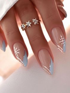 Snowflake Nail Design, Winter Nails Acrylic, Blue Nail, Chic Nails, Cute Acrylic Nails