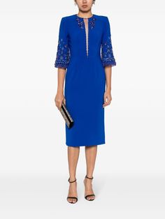 Jenny Packham Sandrine bead-embellished Midi Dress - Farfetch Mandarin Collar Dress, Embellished Midi Dress, Midi Dress Blue, Purple Midi Dress, Wedding Guest Looks, City Dress, Jenny Packham, Pink Midi Dress, Green Midi Dress