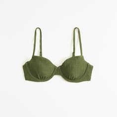 Our 90's-style underwire bikini top in our new smocked fabric, featuring unlined cups, flattering and adjustable wide straps and back hook detail. Summer Nylon Bra, Summer Nylon Padded Bra, Fitted Nylon Bra For Summer, Summer Beach Nylon Bra, Summer Padded Solid Bra, Summer Padded Underwire Bra, Green Underwire Bra For Summer, Fitted Padded Bra For Summer, Seamless Fitted Summer Bra