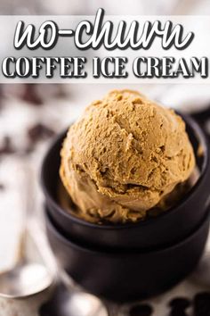 no churn coffee ice cream in a black bowl