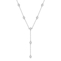 PRICES MAY VARY. DAZZLING DESIGN: This stunning long drop necklace features 11 pcs 3.0mm bezel set moissanite accent stones that sparkle from every angle. The minimalist design is perfect for daily wear and layering. LAB-CREATED LUXURY: Moissanite is a lab-created diamond alternative that offers the same brilliance and fire as natural diamonds. This necklace is a luxurious addition to any jewelry collection. PERFECTLY PROPORTIONED: With a drop length of 3.25 inches and an adjustable cable chain Long Drop Necklace, Silver Lab, Diamond Alternatives, Moissanite Necklace, Y Necklace, Necklace Dainty, Drop Necklace, Dainty Jewelry, Gold Plated Jewelry