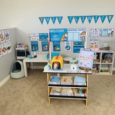 a child's playroom with toys and decorations