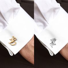 Product Description: These 18K gold plated initial cufflinks are the perfect custom gift for the groom/groomsmen or a thoughtful gesture to propose to the bride. Handcrafted with impeccable craftsmanship, these cufflinks make a statement on any important occasion. These cufflinks are perfect for weddings, best man proposals, or any special occasion where you want to make a stylish statement. They can be paired with a suit, tuxedo, or formal attire to add a touch of elegance and personality to an Modern Initials Jewelry For Formal Occasions, Modern Formal Jewelry With Initials, Classic Gold Cufflinks For Wedding Gift, Elegant Cufflinks With Initials For Anniversary, Elegant Initials Cufflinks For Anniversary, Formal Initials Cuff Jewelry, Formal Cuff Jewelry With Initials, Elegant Business Jewelry With Initials, Customizable Gold Cufflinks For Anniversary