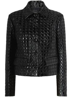 Find PINKO Leopardi Jacket on Editorialist. black cotton quilted patent finish button fastening classic collar long sleeves two side flap pockets straight hem Exclusive Fashion, Ski Wear, Jacket Tops, Outerwear Jackets, Denim Dress, Black Cotton, All Fashion, Clothes For Sale, Jacket Dress