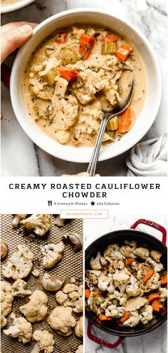 creamy roasted cauliflower chowder with carrots and celery