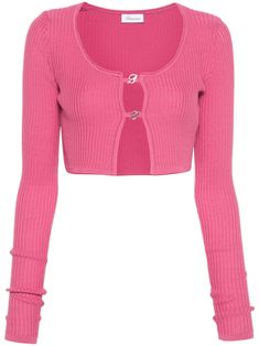 medium pink knitted construction ribbed knit silver-tone logo plaque to the front scoop neck long sleeves cropped straight hem B Monogram, Cardigan Crop, Crop Sweater, Ribbed Knit Sweater, Van Cleef Arpels, Knitwear Cardigan, Cropped Cardigan, Dolce & Gabbana, Lady Dior