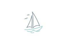 a sailboat floating in the ocean with birds flying around