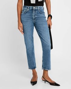 AGOLDE Riley High-Rise Straight Crop Jeans | Neiman Marcus Straightleg Jeans, Straight Crop Jeans, Crop Jeans, Clothes Horse, Cropped Jeans, Stretch Denim, Straight Leg Jeans, Neiman Marcus, Fashion Forward