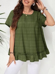 Slim Fit Top, Plus Size Summer, Plus Size Tops, Women's Style, Plus Clothing, Women Lingerie, Army Green, All Fashion