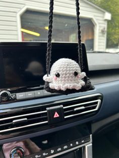 Crocheted ghost on a swing, halloween decor, rear view mirror hanging, gift ornament for Halloween #CarMods Car Decorations Crochet, Crochet Gift For Boys, Rear View Mirror Decor Crochet, Crochet For Car, Crochet Car Mirror Hanging, Crocheted Ghost, Crochet Car Decor, Boy Crochet, Must Have Car Accessories