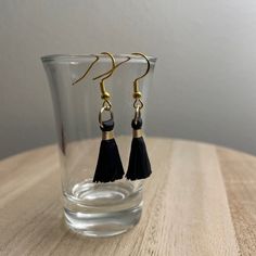 A Pair Of Beaded Earrings Made With Delicate Charms And Hypoallergenic Earring Hooks. Send Me An Offer! Minimalist Black Single Earring, Minimalist Black Earrings For Everyday, Minimalist Handmade Black Earrings, Black Minimalist Everyday Earrings, Black Minimalist Ear Wire Earrings, Minimalist Black Earrings With Ear Wire, Minimalist Black Earrings For Gift, Minimalist Black Earrings As Gift, Black Tassel Earrings With Ear Wire As A Gift