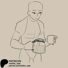 a drawing of a person holding a cup