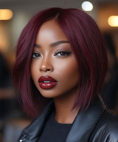 Wine Color Hair Black Women, Fall Hair Colors Dark Skin, Hair Dyes For Black Women, Magenta Hair Color On Black Women, Black Hairstyles Bob, Red Hair Color Black Women, Burgundy Bob Black Women, Fall Hair Colors For Black Women, African American Hair Color