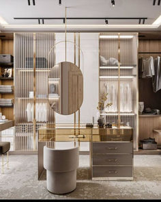 an elegant dressing room with gold accents