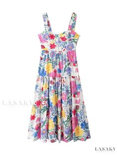 Floral Midi Dress by Maya Chic Multicolor Cotton Maxi Dress, Cotton Midi Dress For Day Out, Multicolor, Multicolor Cotton Midi Dress For Day Out, Multicolor Floral Dress For Summer, Chic Multicolor Cotton Sundress, Elegant Multicolor Cotton Midi Dress, Chic Multicolor Cotton Dress, Multicolor Cotton Dress For Day Out, Designer Style