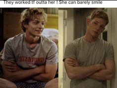 two pictures of the same person with their arms crossed, and one has his eyes closed