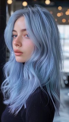 26 Blue Hair Color Ideas for a Trendsetting 2024 Style Perry Winkle Hair, Ice Color Hair, Cornflower Blue Hair, Hair Dye For Blue Eyes, Frosty Blue Hair, Light Blue Peekaboo Hair, Gray And Blue Hair