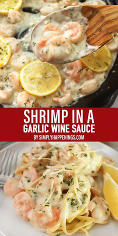 shrimp in a garlic wine sauce with lemons and parmesan cheese