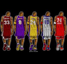 three basketball players in different uniforms with the words thank you kobe, 20 years of greatness