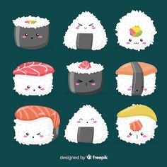 cute sushi characters with different facial expressions